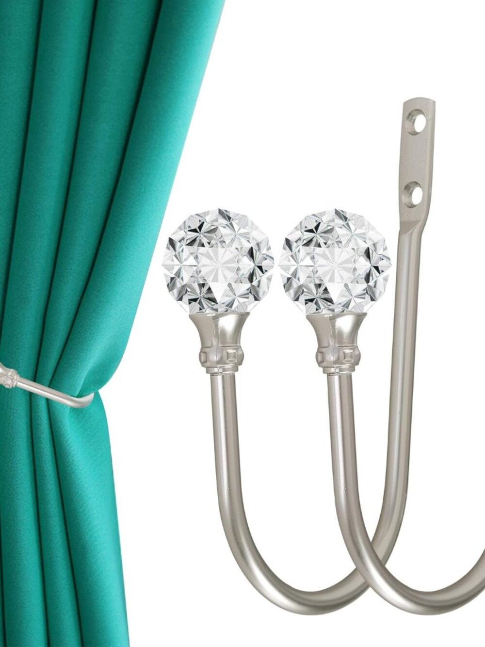 Curtain Holdback, 2pcs Wall Mounted Drapery Tiebacks with Clear Crystal Ball, He